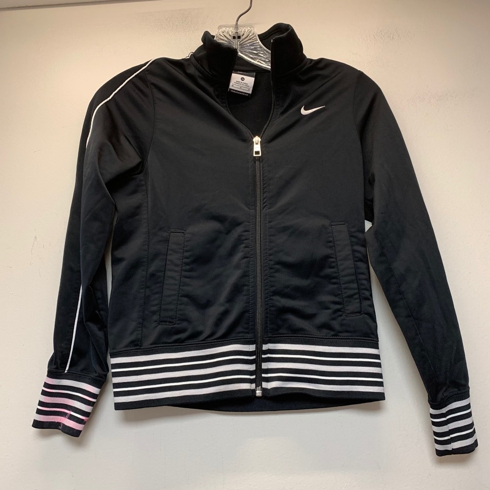 Nike Track Jacket Womens Medium Black White Good Striped Full Zip Mock 12919